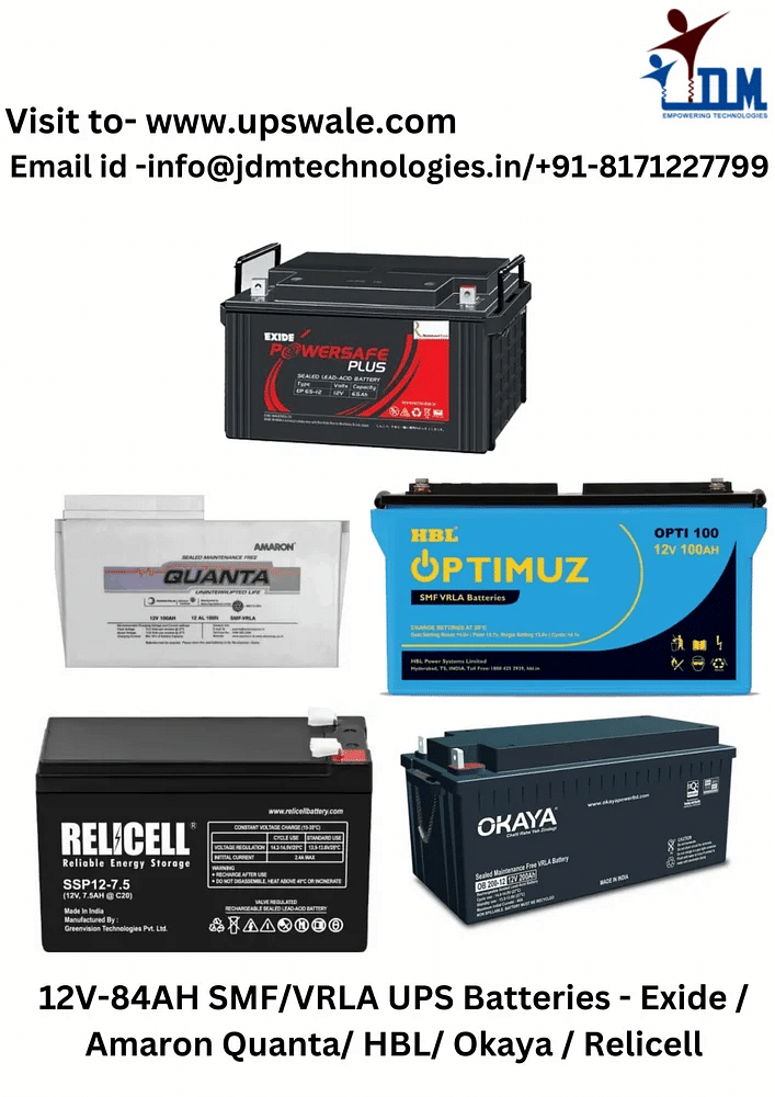 12V-84AH SMF/VRLA UPS Batteries - Exide / Amaron Quanta/ HBL/ Okaya / Relicell