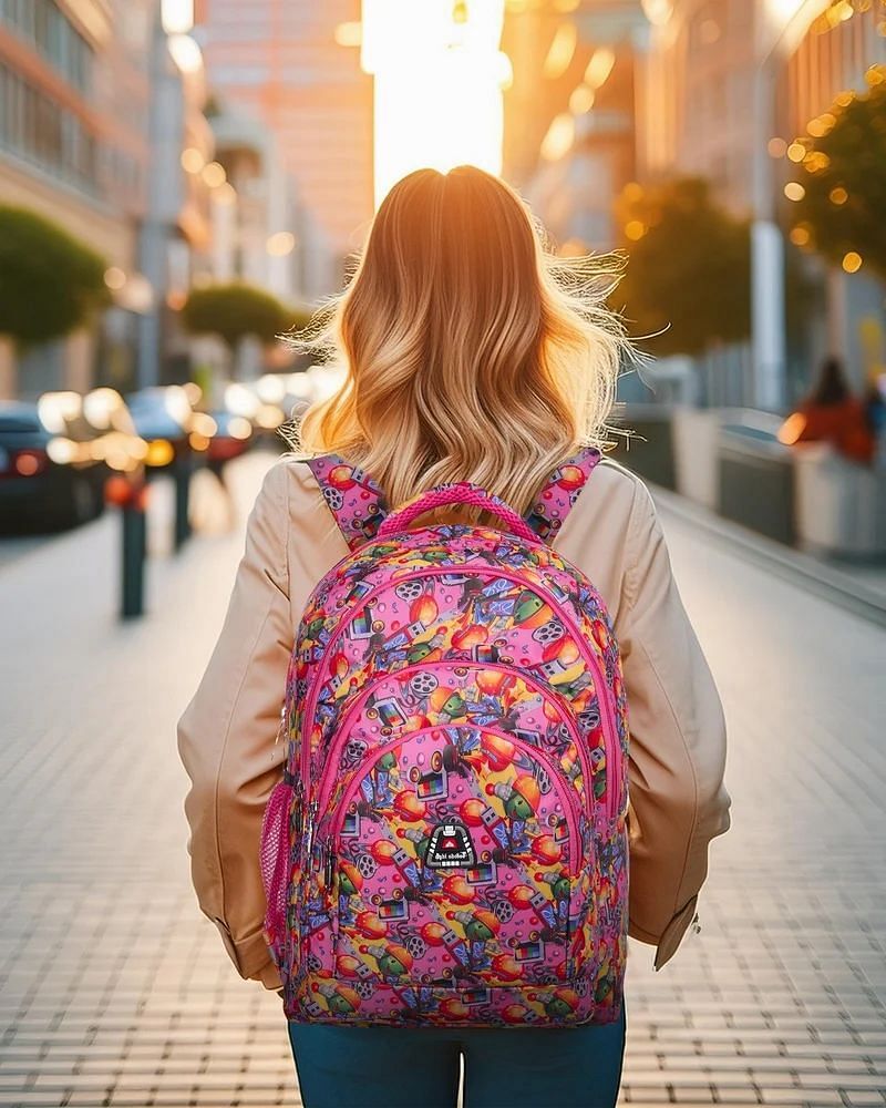 15L Pink Cotton Printed School Bag