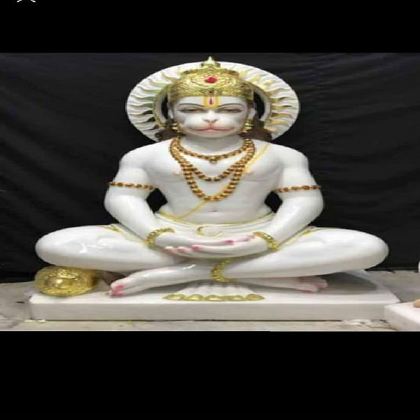 2 Feet White Hindu Gold Plated Marble  hanuman ji Statue