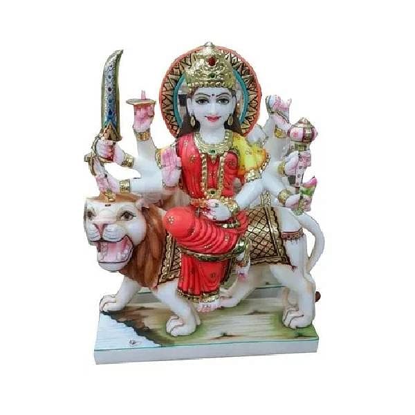 Painted Marble Durga Statue