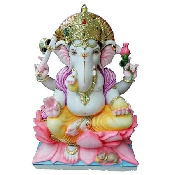 Painted Ganesha Marble Statue