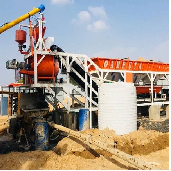 Inline Mobile Concrete Batching Plant Twin Shaft Mixer