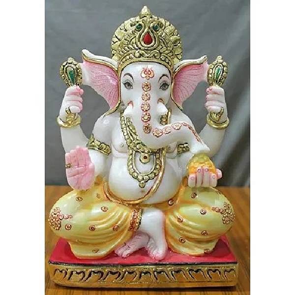 1.5 Feet White Marble Ganesha Statue