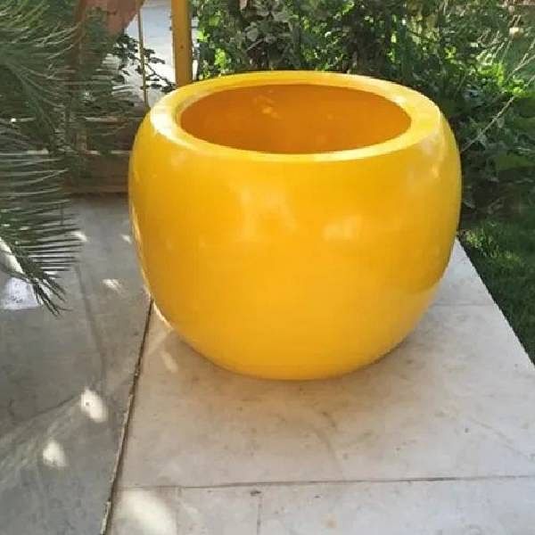 Yellow Round Fiberglass Planter