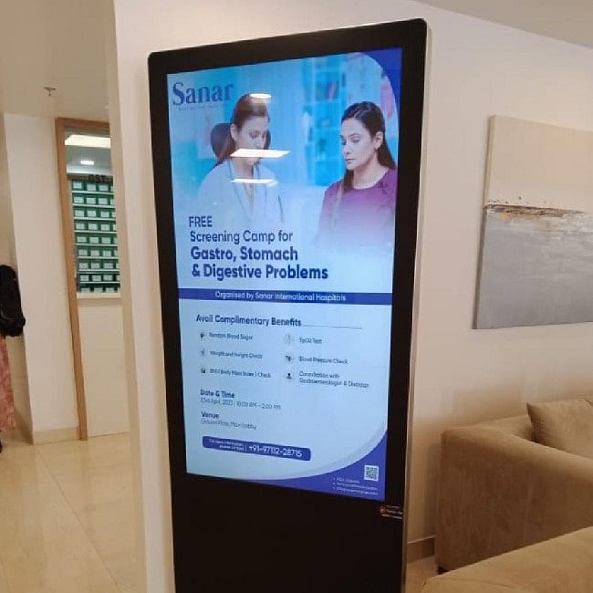 digital standee on rent for hospital malls and hotels on monthly basis