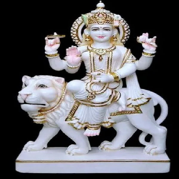 White Painted Marble Durga Statue 36 Inch