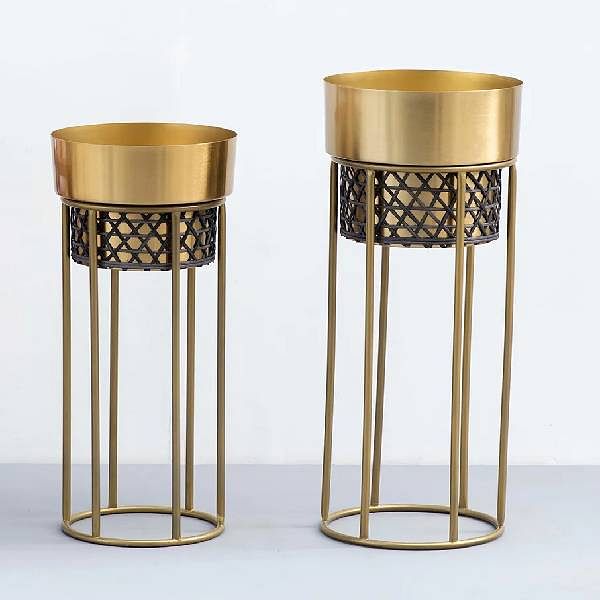 Gold Handwork Cane Planters (Set Of 2)