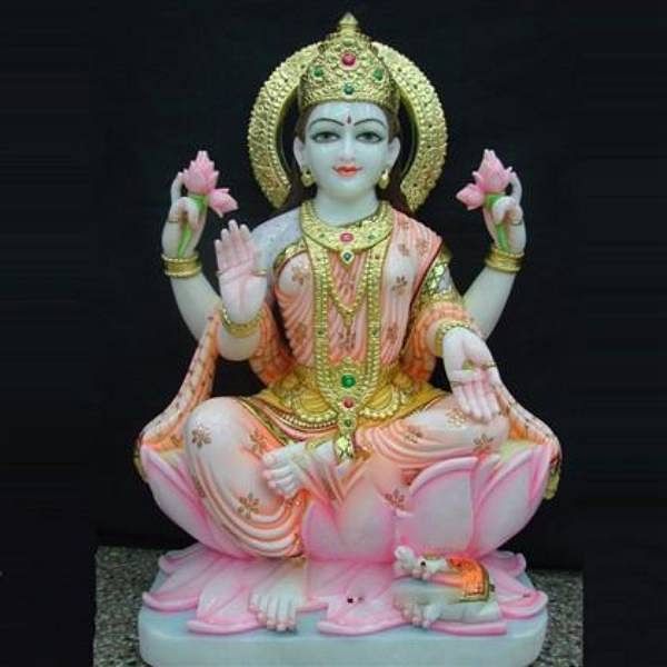 Hindu Painted Marble Laxmi Statue, For Temple