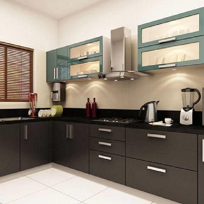 Wood L Shape Modular Wooden Kitchen