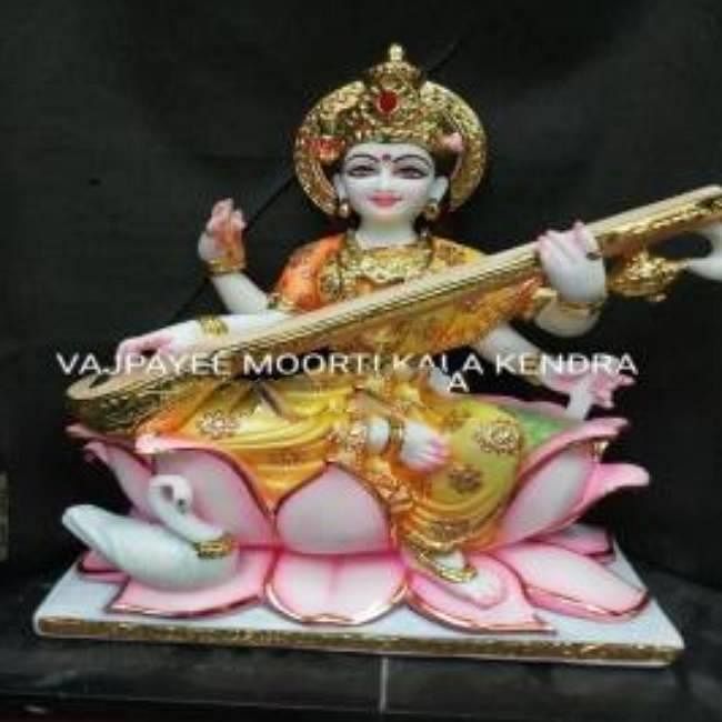 Painted Marble Saraswati Mata Statue, For Worship