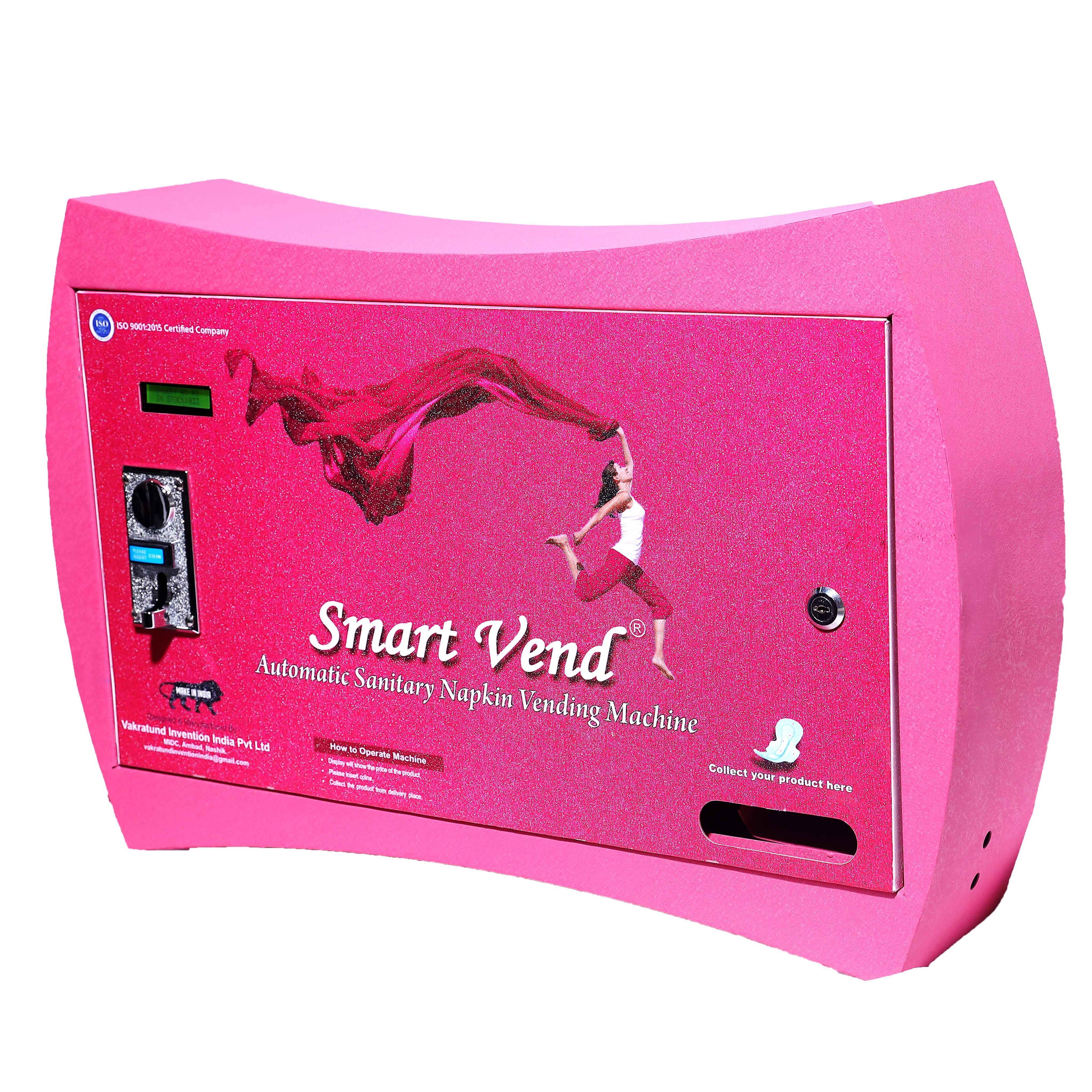 Smart Vend Sanitary Napkin Vending Machine 50 Capacity Pink Structured Powder Coated New Design