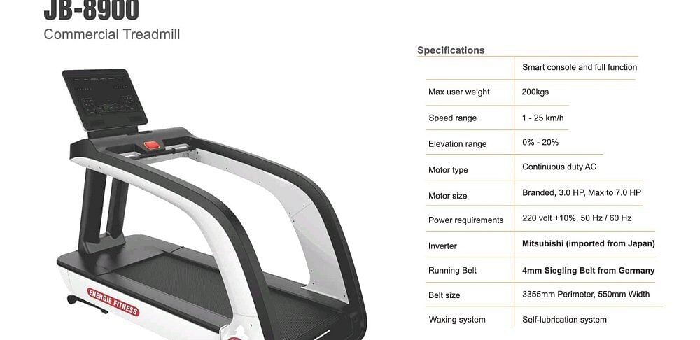 3 HP Energies Fitness Treadmill JB 8900, For Commercial, 200 kg