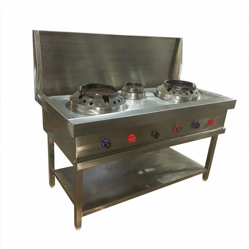 3 LPG Three Burner Chinese Cooking Range, For Hotel