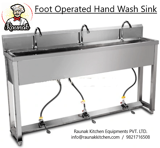 304 Grade Stainless Steel Standalone Foot Operated 3 Tap Hand Wash Sink, Model Name/Number: FO3THWS