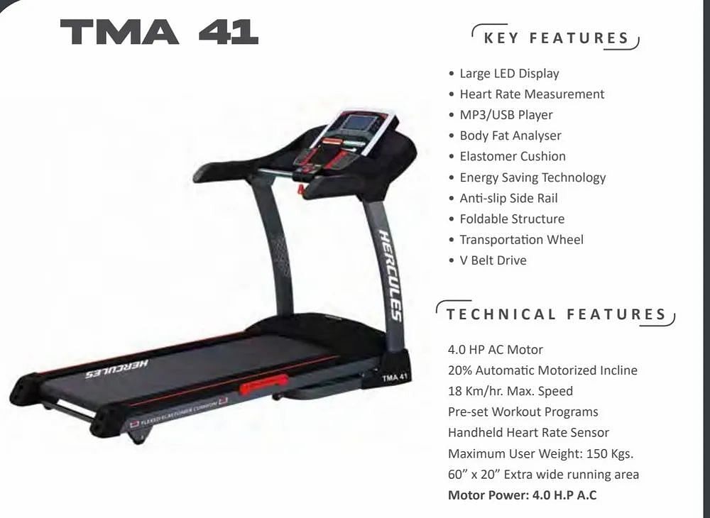 4 HP Hercules Fitness Motorized Treadmill, For Commercial, 150 kg