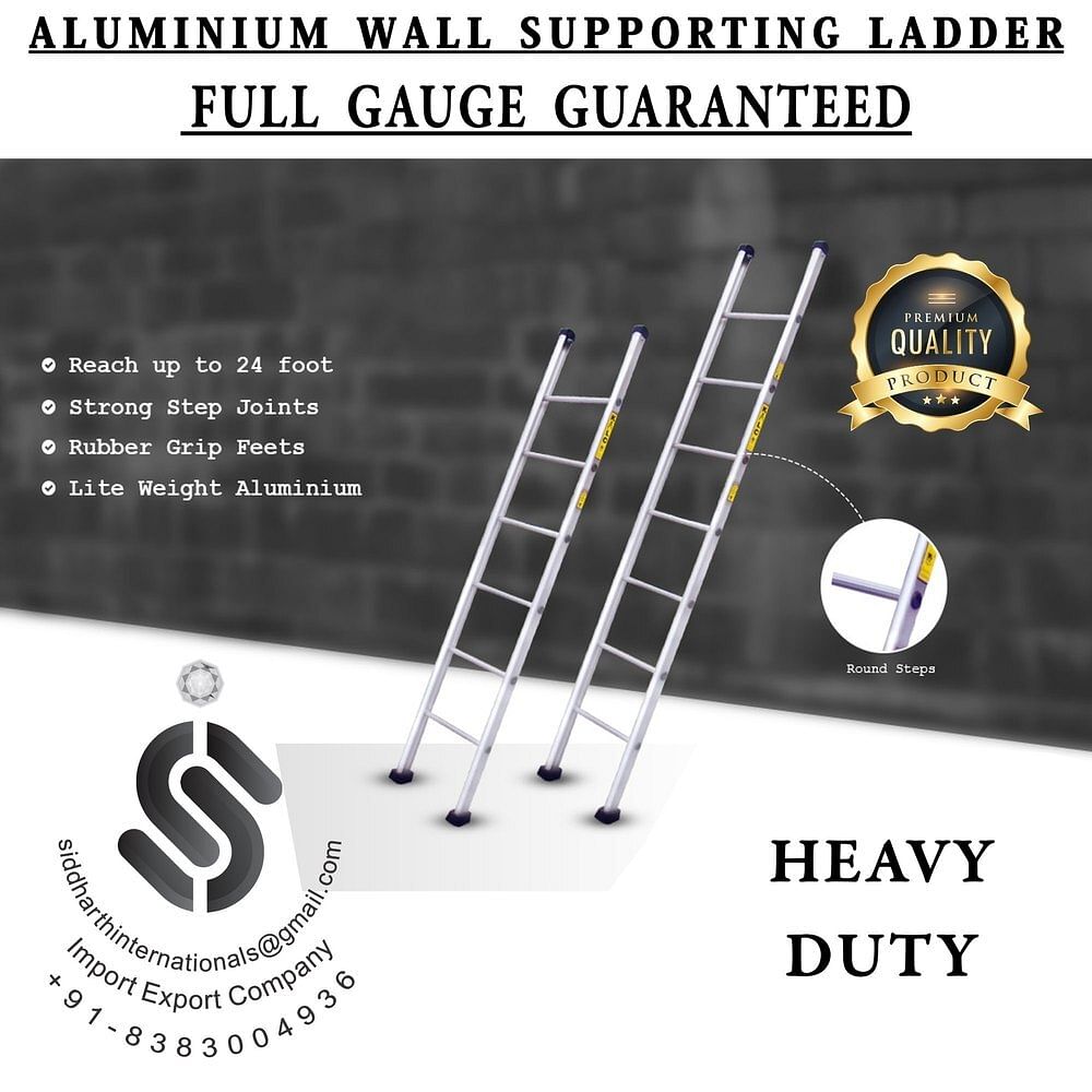 4 Step Wall Supporting Flat Step Straight Aluminum Ladder