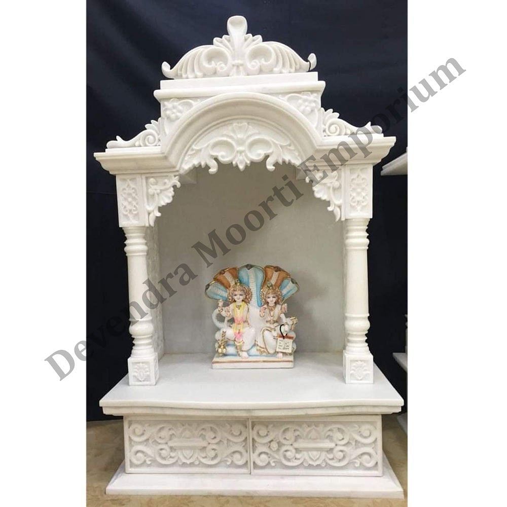 4.5 Feet White Marble Temple, Design: Carving