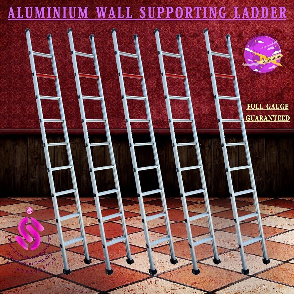 5 Step Wall Supporting Flat Step Straight Aluminum Ladder