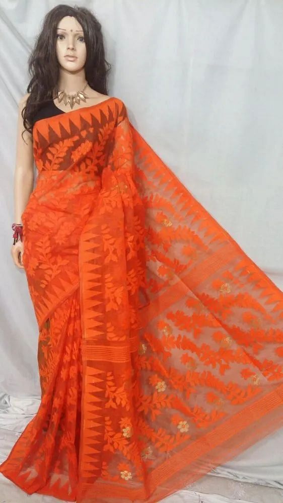 5.5 m (separate blouse piece) weeving Dhakai Jamdani Saree, Without Blouse Piece