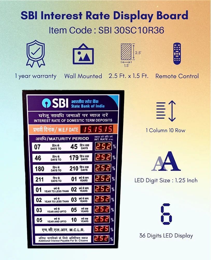 Adscope India Wall Mounted Sbi Electronic Interest Rate Board Economy Range, Dimension: 2.5x1.5ft