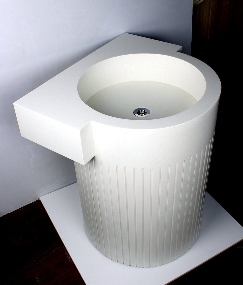 Aeon Surfaces Contemporary White Pedestal Wash Basin, Size: 900mmX450mm