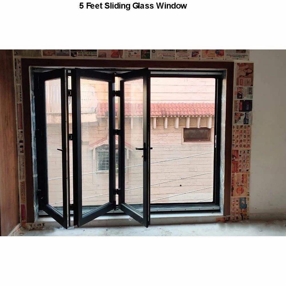 Aluminium Powder Coated 5 Feet Sliding Glass Window, For Residential