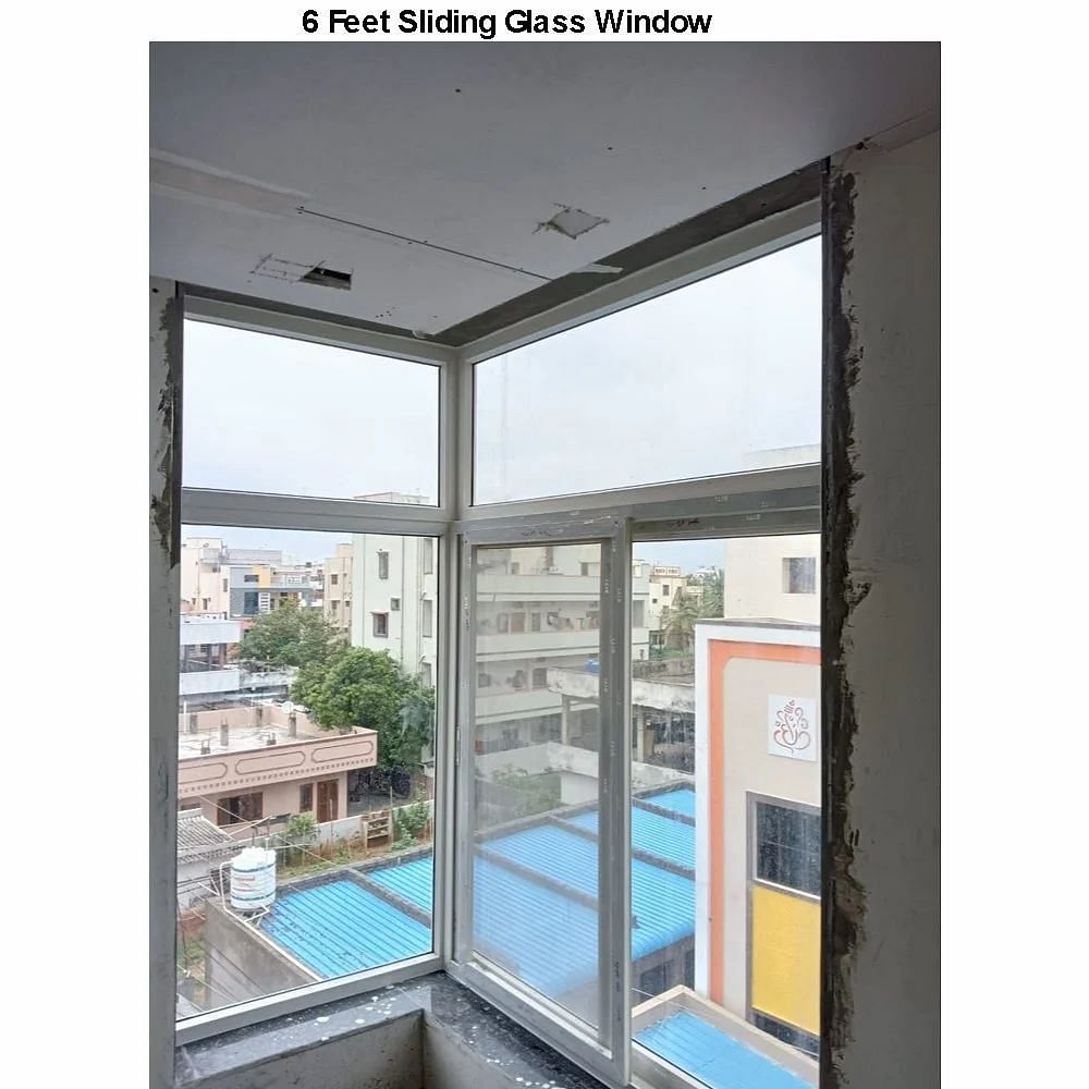 Aluminium Powder Coated 6 Feet Sliding Glass Window, Modern