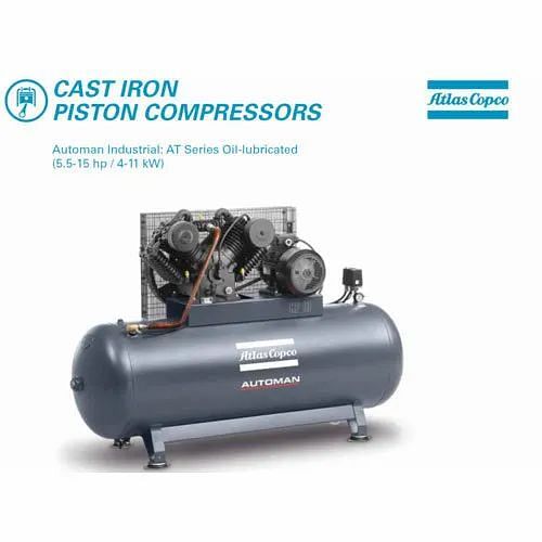 Atlas Copco 5.5-15 hp Cast Iron Piston Air Compressors, Maximum Flow Rate: 19-50 cfm