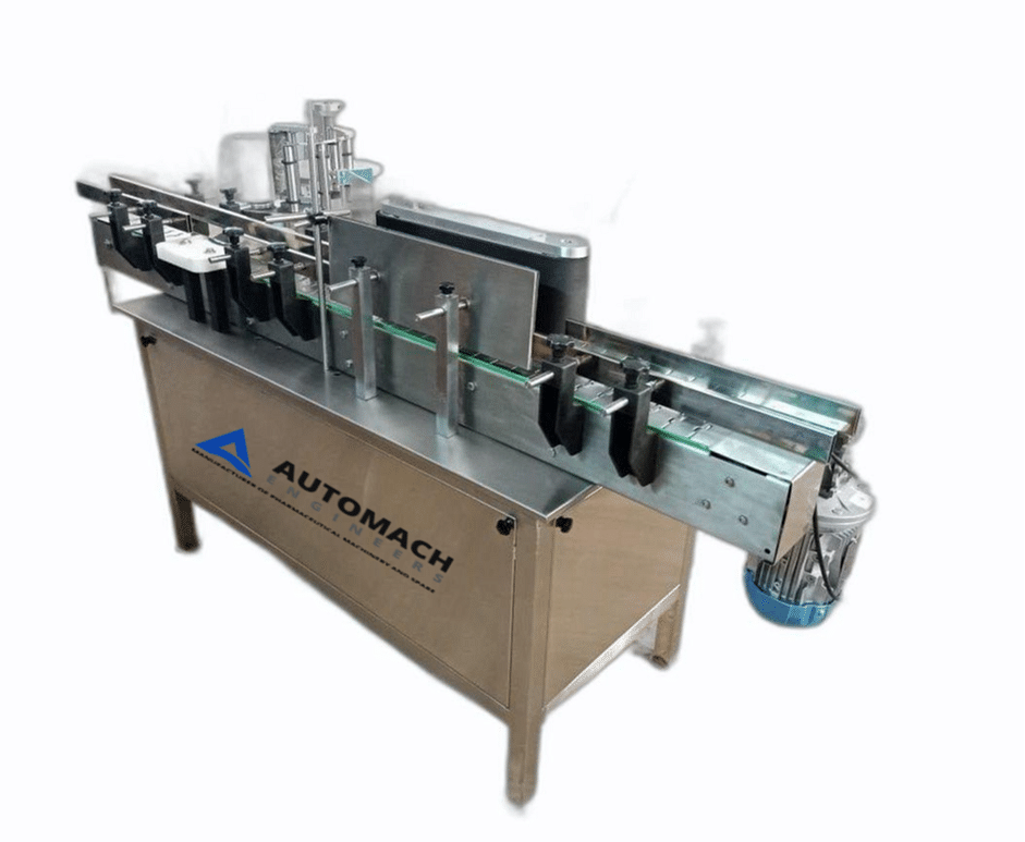 Automach Round Automatic Vial Bottle Sticker Self Adhesive Labeling Machine, Capacity: 300 Vial/Min