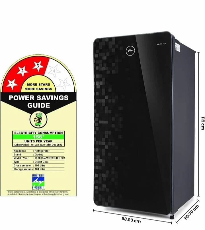 Black Godrej JAZZ 3 Star Single Door Refrigerator, Capacity: 200-300 L