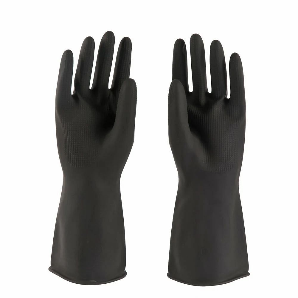 Black Heavy Duty Acid Resistance Rubber Hand Gloves, Size: Medium