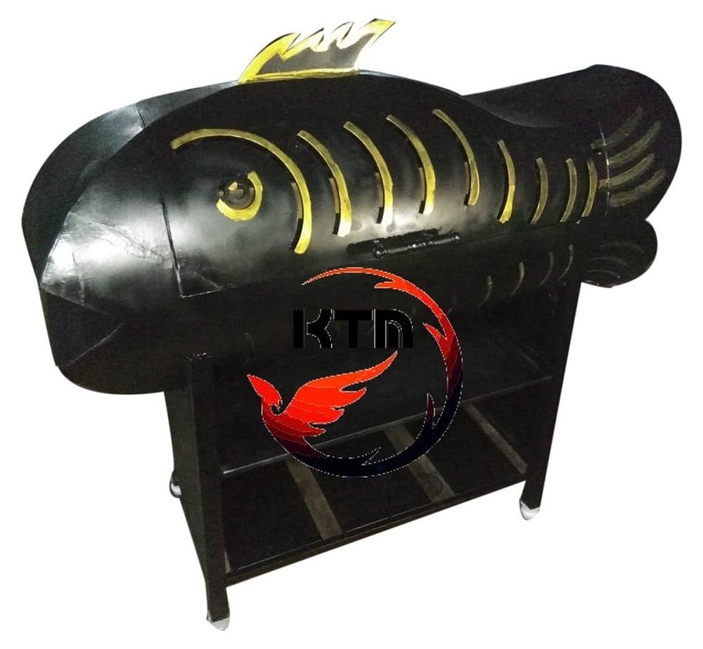 Black Mild Steel KTM Fish model charcoal Barbecue Grill, For Restaurant, Size: 48"x20"x42"