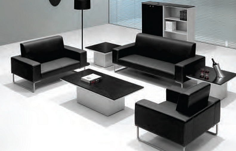 Black Reception Leather Office Sofa