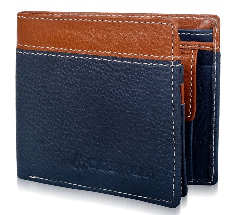 Blue & Brown Bi Fold Cosmus Men Fancy Leather Wallet, 2