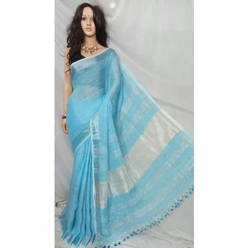 Blue Decorative Linen Saree