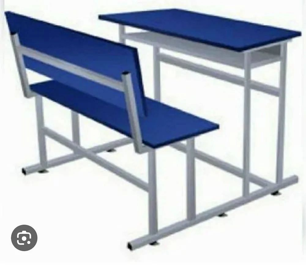 BLUE DUAL DESK BENCH WITH REST In 18 Gauge (4 Feet  Length)