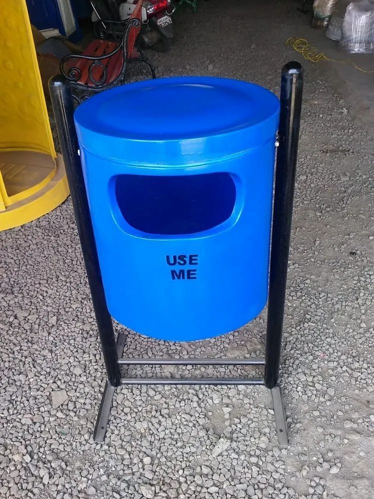 Blue+Green Cylindrical FRP Dustbin, For Outdoor