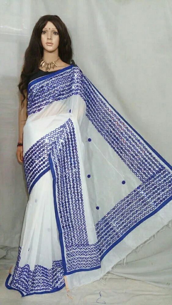 Border Silk Mirorwork Embroidery Sarees, Length: 6.3 m (With Blouse Piece)