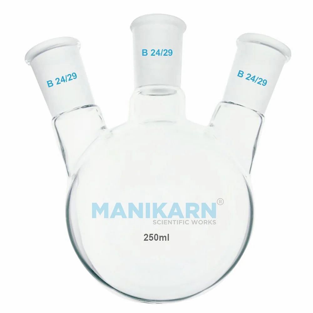 Borosilicate Glass Cylindrical MANIKARN Round Bottom Flask 3 Neck, Size: 250ml To 2000ml