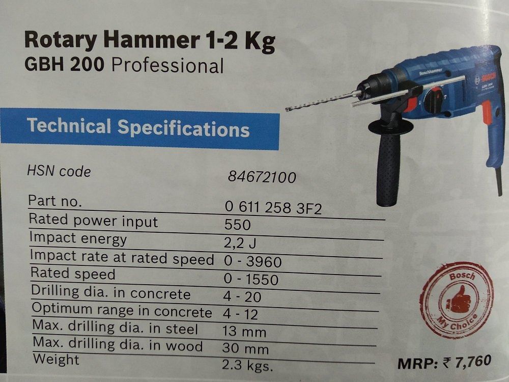 Bosch 20 mm Rotary Drill, Model Name/Number: Gbh 200