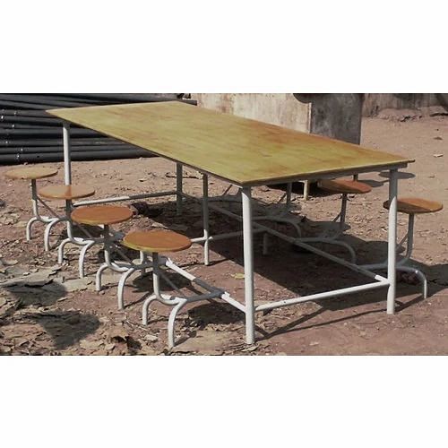 Canteen Mild Steel and Wood 8 Seater Rectangular Dinning Table, Size: 3 x 8 feet