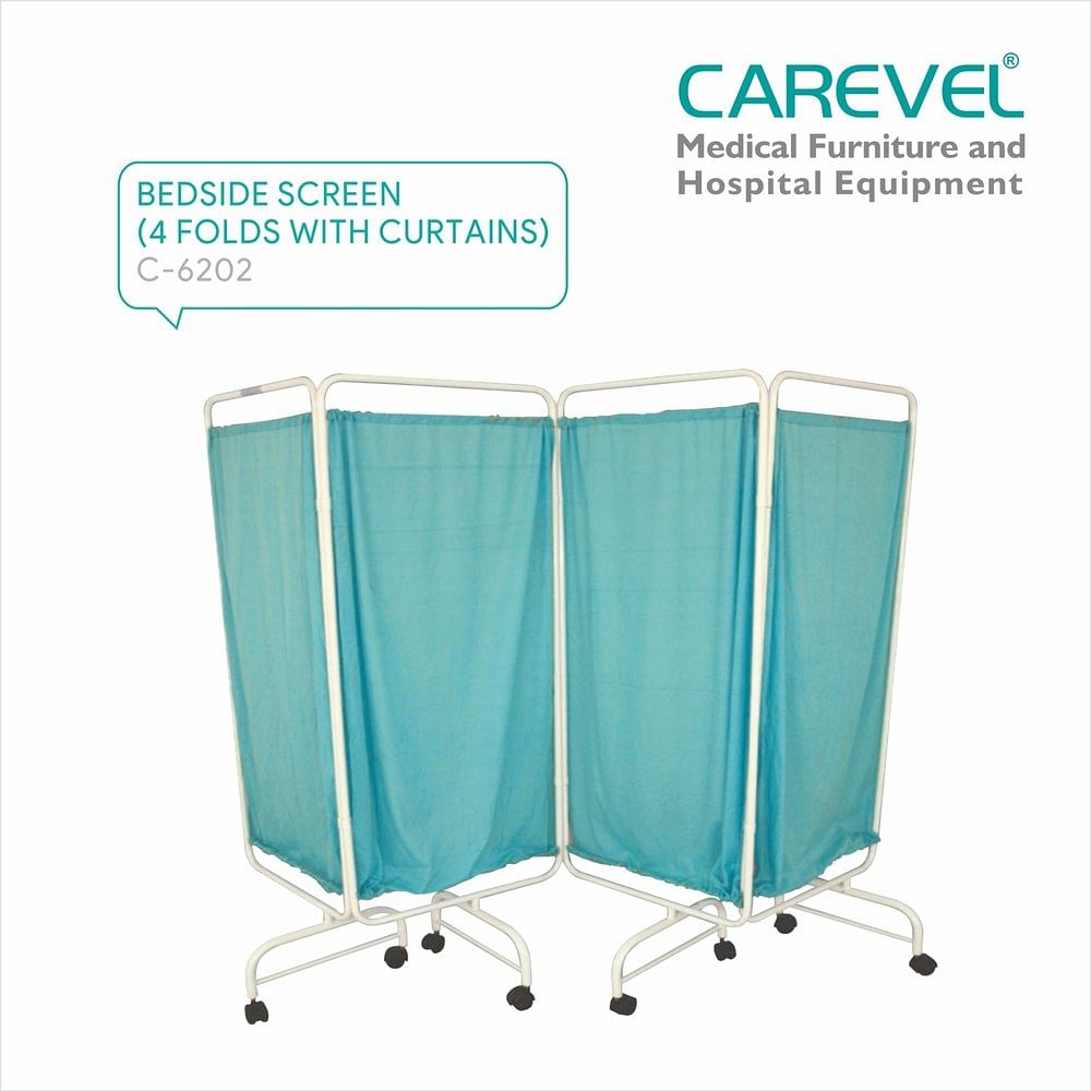 Carevel C 6202 4 Folds With Curtains Bedside Screen, Size: 6 Feet