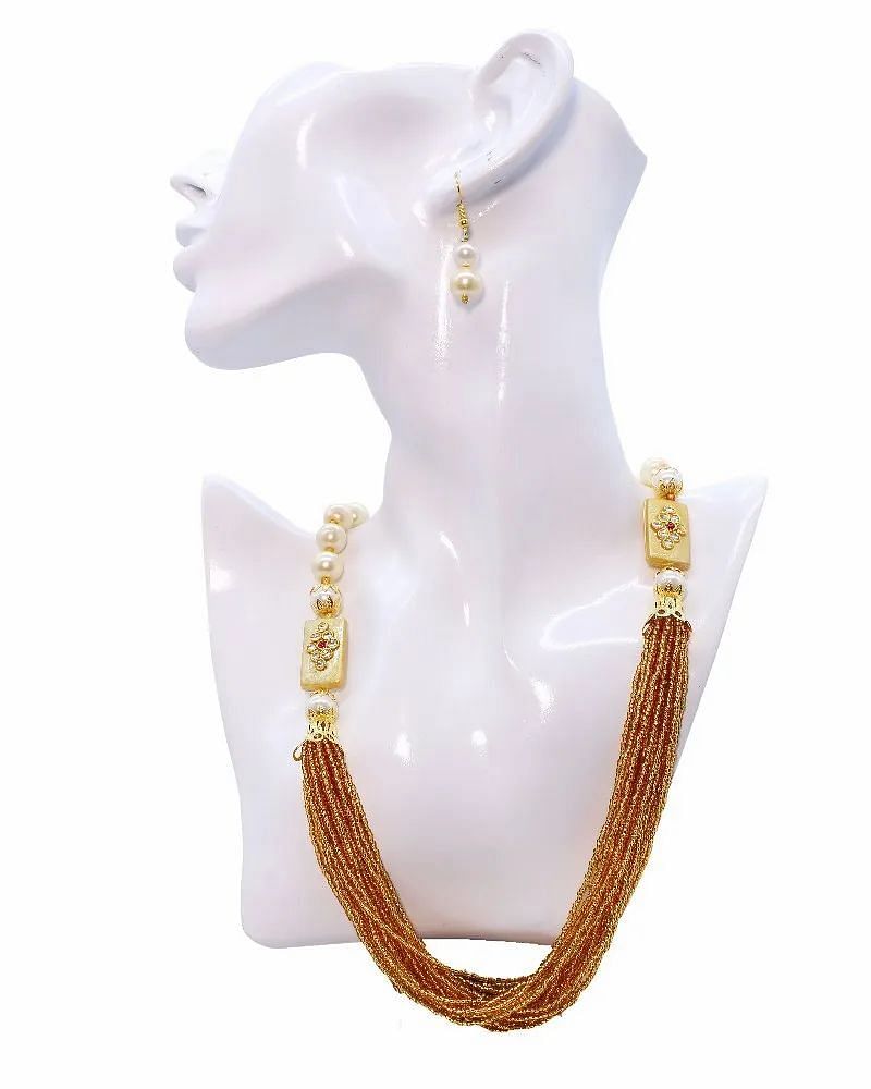 Casual Wear Artificial Jewelry Multi Strand Kundan Necklace Set