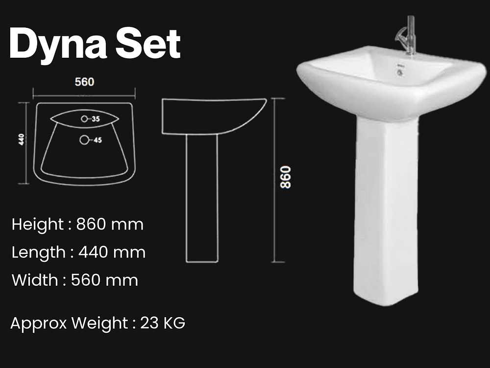 Ceramic White Dyna Set Pedestal Wash Basin, For Home