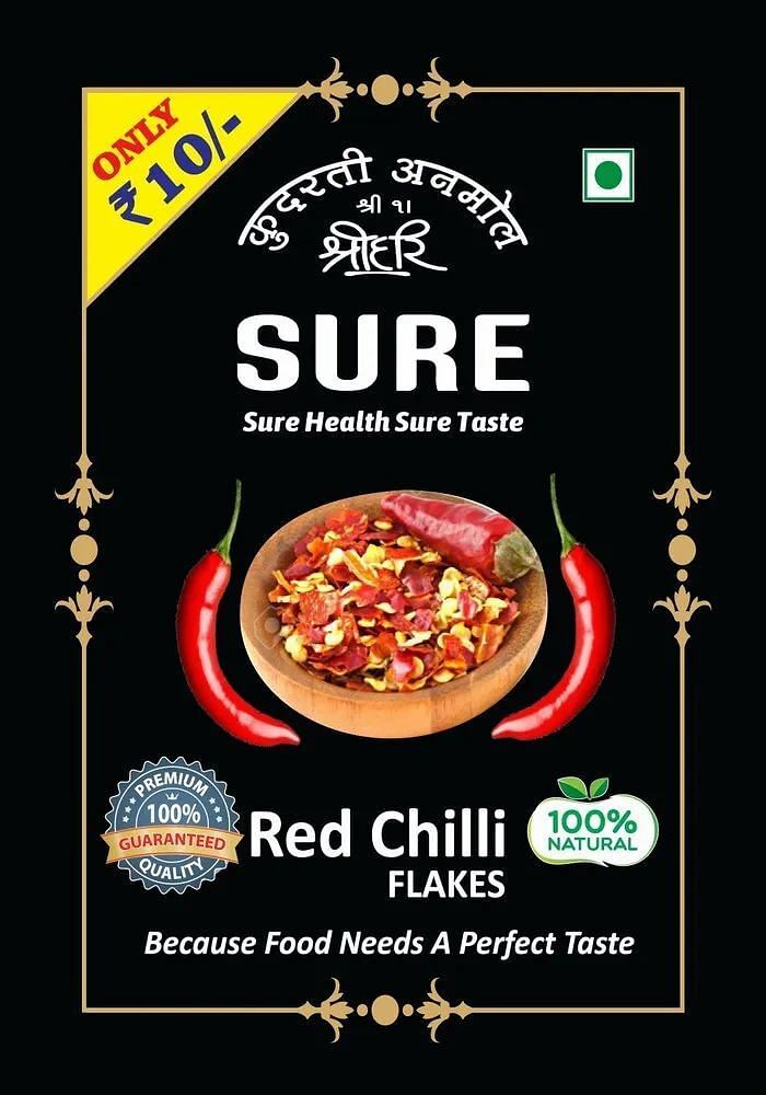 Chili Flake SURE Red Chilli Flakes Pouch, Packaging Size: 10 Gram