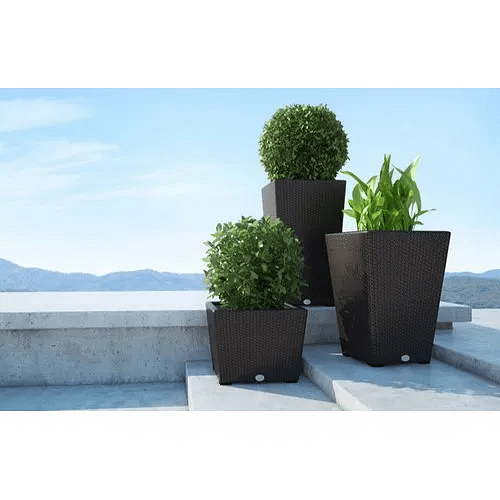 Chocolate Brown Floor Wicker Patio Planter Set