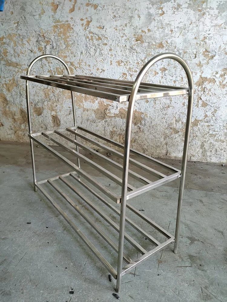 Chrome Stainless Steel Shoes Rack, 3 Shelves, Free Standing