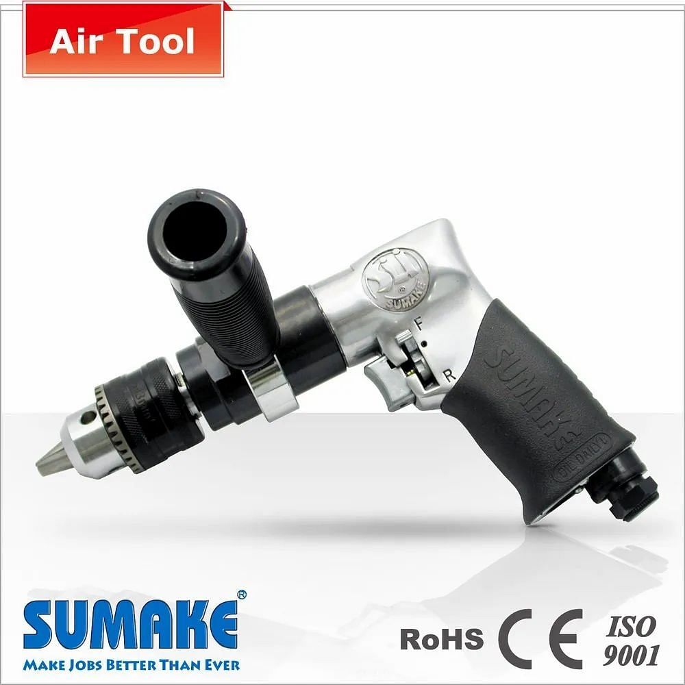 Chuck Capacity: Std Poly V belt Sumake Air Reversible Drill 1/2"" Model Number ST-4441, Air Pressure: <50 psi, 0-500