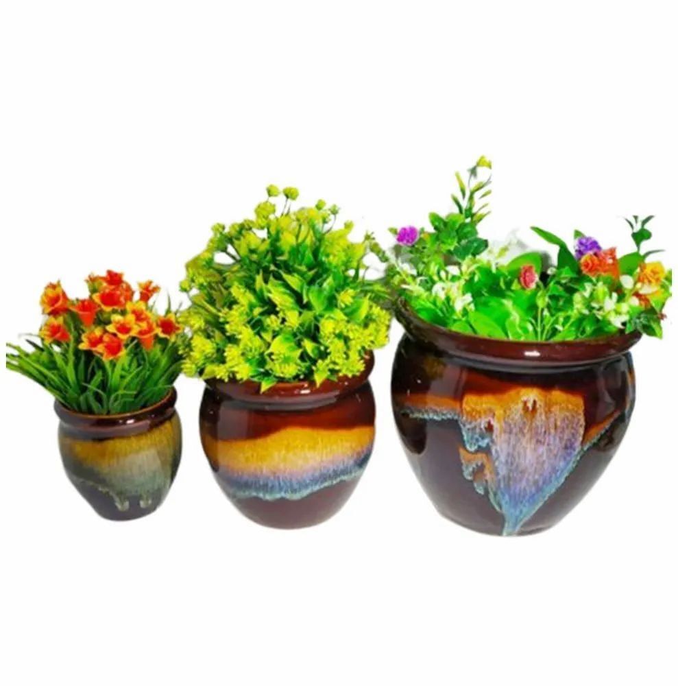 Coffee color Round Ceramic Planter 3 Pieces Set, For Home, Size: H 8