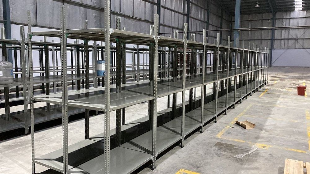 Colour Coating Two/Three tier Shelves Slotted Angle Racks, For Warehouse, Height: 6.5 Feet Height